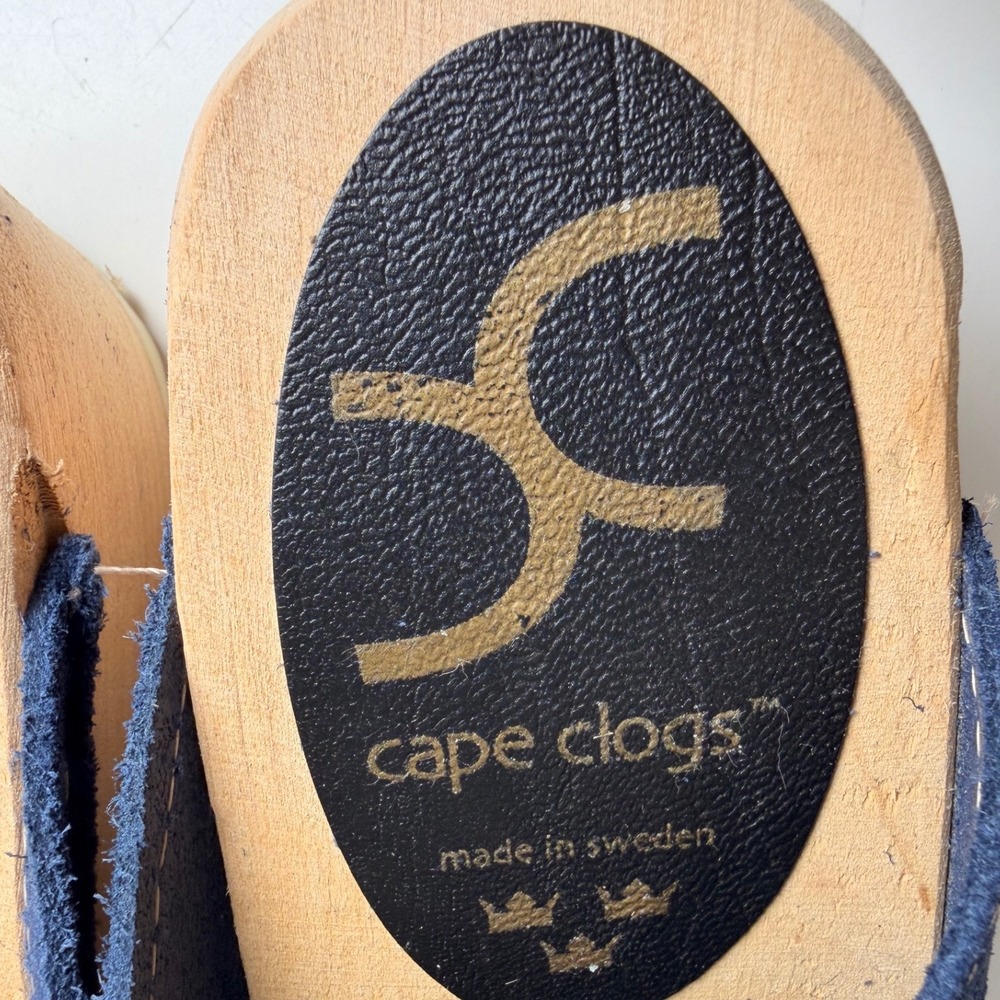 Cape Clogs Navy Blue Suede Swedish Wood Clog Mules 38 Scandinavian Minimalist - Picture 8 of 12